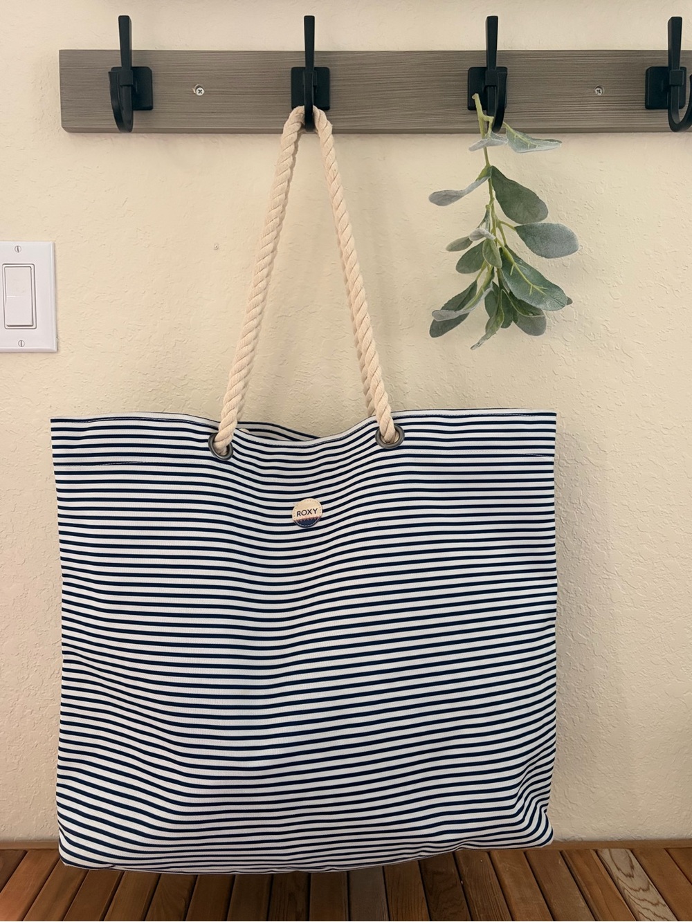 Roxy Coastal Stripe Tote Beach Bag Rope Handles Large NWT Summer Vacation